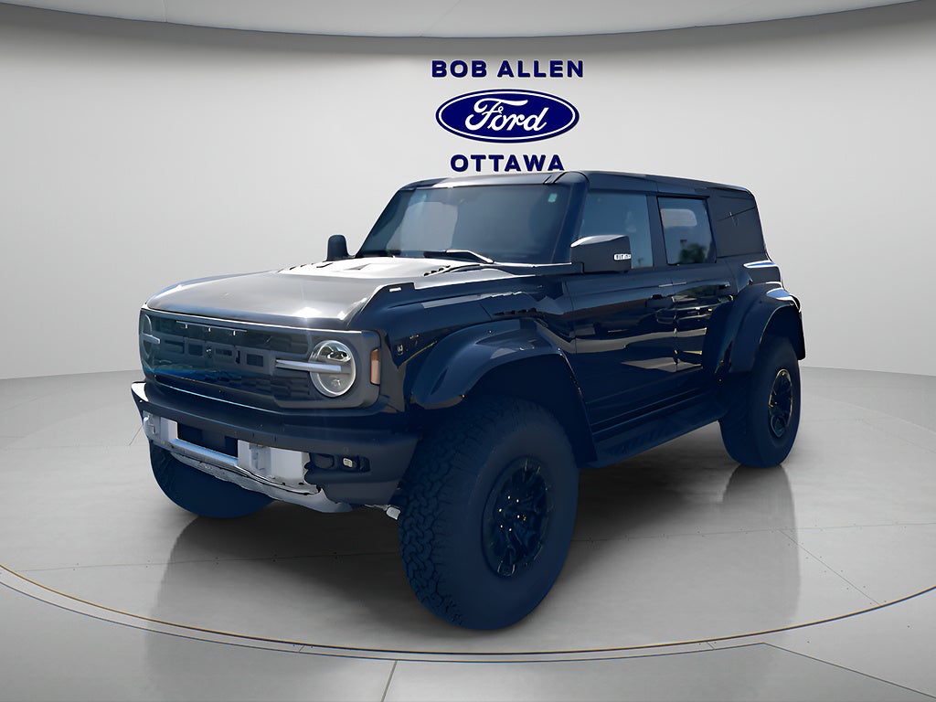 2025 Ford Bronco Raptor in Shadow Black — front three-quarter view